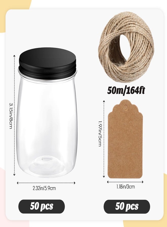 Nitial 50 Pack 5 oz Plastic Jars with Lids Bulk Yogurt Containers with Lids Gift Jars with DIY Craft Twine and Labels Gifts for Birthday Wedding Halloween Christmas Party Favor(Black,Aluminum Lid) - Image 2